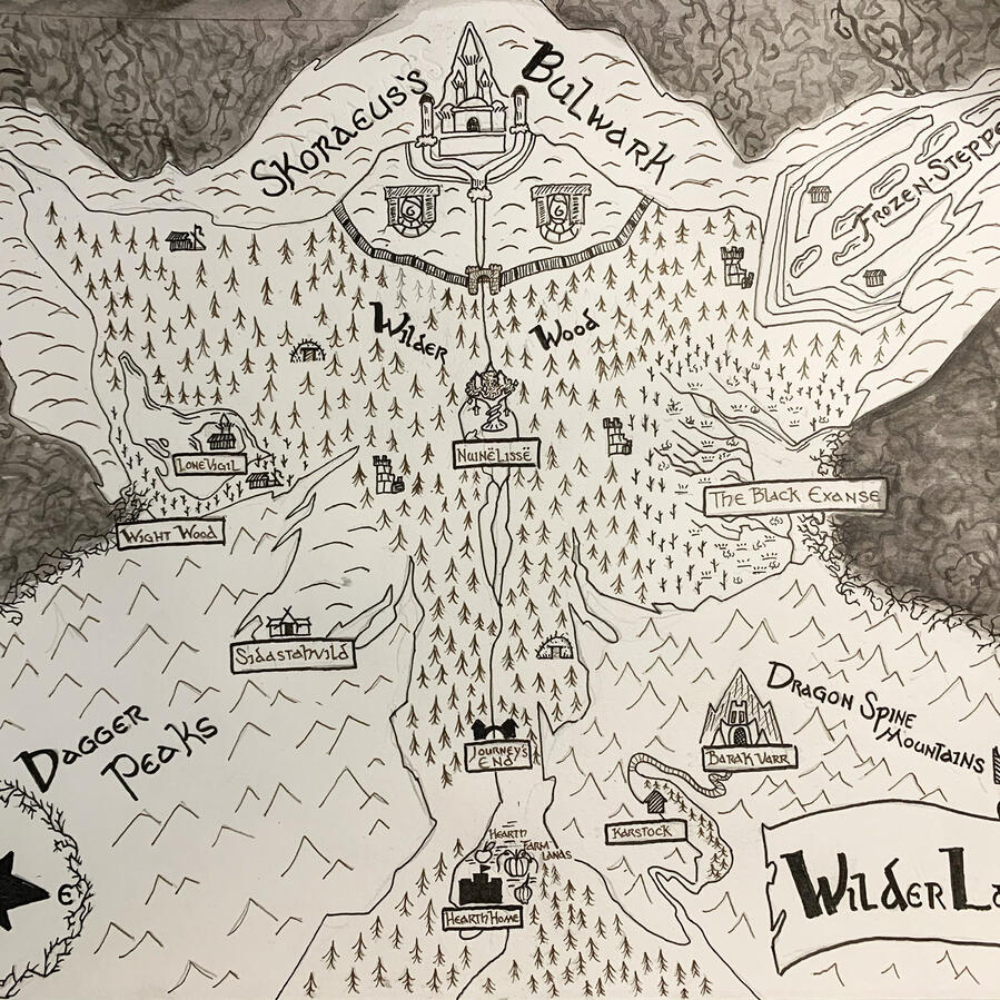 Wilderlands World Map pen and ink